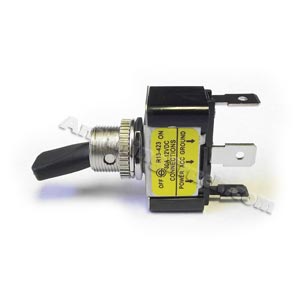 Toggle Switch, Single Pole/Single Throw, 30A @ 14VDC, 0.25" Blade Terminals, Red LED Toggle