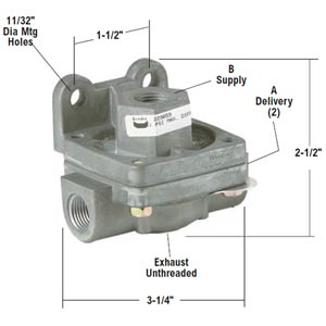 Bendix 289525 QR-1 Quick Release Valve - 3/8" NPT Ports, 1 PSI Max Crack Pressure Bendix 289525 QR-1 Quick Release Valve - 3/8" NPT Ports, 1 PSI Max Crack Pressure