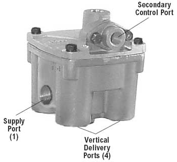Bendix 800479 R-12DC Relay Valve - 4 PSI Crack Pressure, Vertical Delivery Ports Bendix 800479 R-12DC Relay Valve - 4 PSI Crack Pressure, Vertical Delivery Ports