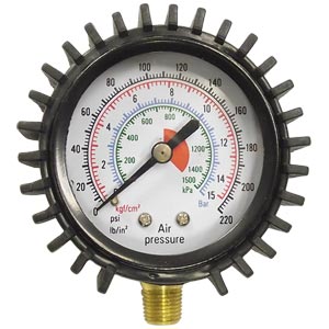 Air Pressure Gauge, 10-220 PSI, 1/8" Male NPT