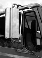 Retrac heated and motorized west coast mirror head mounted on a semi truck