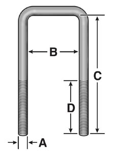 U-Bolt Kit, 9/16" x 2-1/2" x 7-1/2" Square Bend, One U-Bolt with Washers and Nuts (*No Returns)