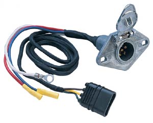 4-Wire Flat to 6-Pole Round Vehicle Wiring Adapter with Metal Receptacle, Hoppy Plug-In Simple