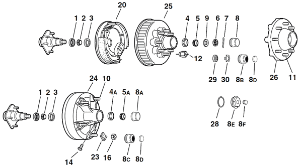 Dexter 5.5K - 7K Capacity Axle Parts Breakdown