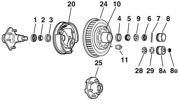 Dexter 3.6K - 6K Capacity Axle Parts Breakdown