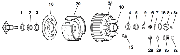 Dexter 8K One-Piece Hub & Drum Axle Parts Breakdown