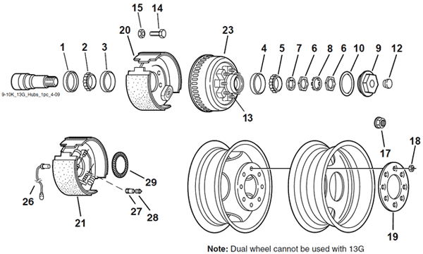 Dexter 9K, 10K, and 13G Two-Piece Hub & Drum Axle Parts After April 2013 Breakdown