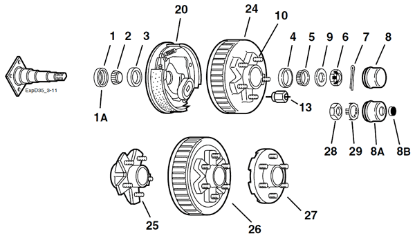 Dexter 2300-3500 lbs Capacity Axle Parts Breakdown