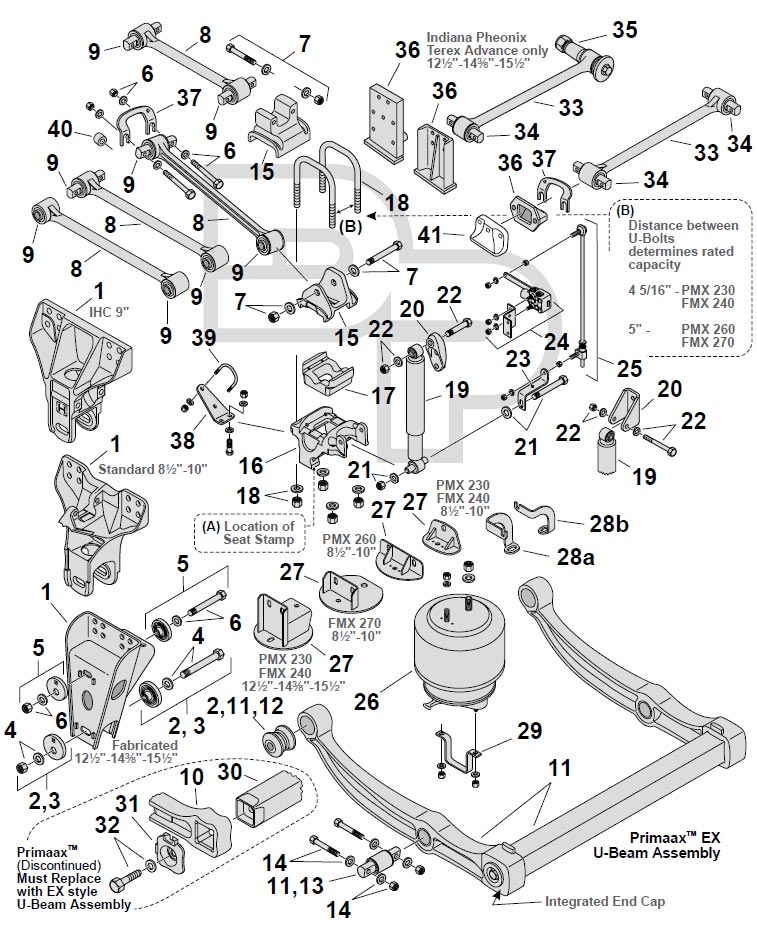 Various Hendrickson Primax & Firemaax Air Suspension Breakdown