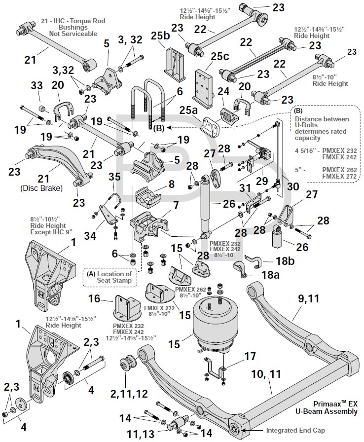 Various Hendrickson Primax EX & Firemaax EX Air Suspension Breakdown