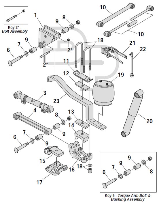 Fruehauf NT-2 & NT-2W Pro-Trac Suspension Exploded View