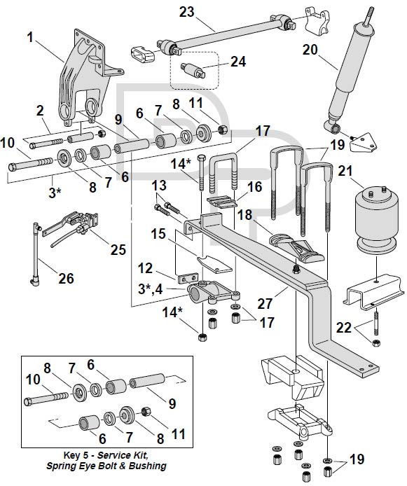 Peterbilt Low Mount Air Leaf Suspension Exploded View