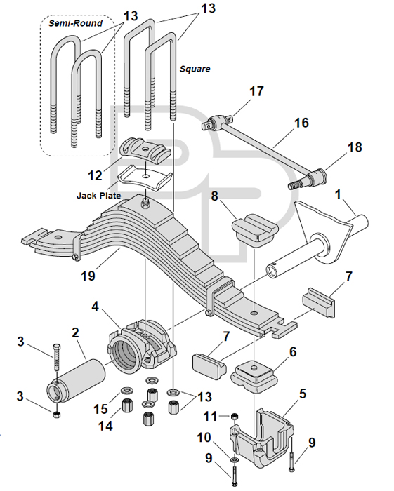 SWS573 Camelback, 4" Springs, Rubber/Metal Center Bushing