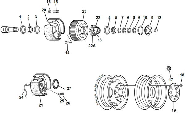 Dexter 9K, 10K, and 13G Two-Piece Hub & Drum Axle Parts After April 2013 Breakdown
