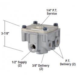 Bendix 065303 R-12 Relay Valve - 2 Horizontal & 2 Vertical Delivery Ports, 4 PSI Crack Pressure