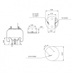 889371 Air Bag, Replaces 2027911C1 Navistar & Firestone W01-358-9371, Two Studs On Bottom Piston