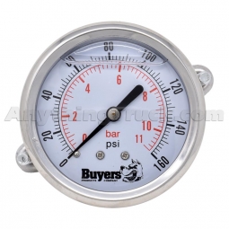 Buyers Products HPGC160 Silicone-Filled Air Pressure Gauge, Panel Clamp Mount, 0-160 PSI, 2-1/2" Dia
