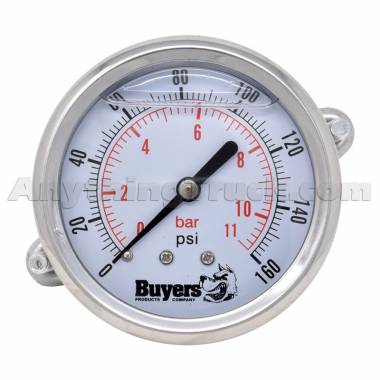Buyers Products HPGC160 Silicone-Filled Air Pressure Gauge, Panel Clamp Mount, 0-160 PSI, 2-1/2" Dia