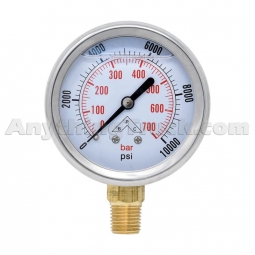 Buyers Products HPGS10 Silicone-Filled Hydraulic Pressure Gauge, 1/4" NPT Stem Mount, 0 - 10,000 PSI