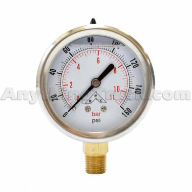 Buyers Products HPGS160 Silicone-Filled Hydraulic Pressure Gauge, 1/4" NPT Stem Mount, 0-160 PSI