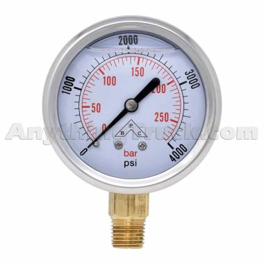 Buyers Products HPGS4 Silicone-Filled Hydraulic Pressure Gauge, 1/4" NPT Stem Mount, 0-4000 PSI