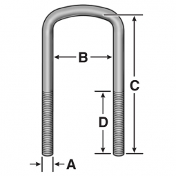 U-Bolt Kit, 3/4" x 4" x 12-7/8" Ford Semi-Round, One U-Bolt with Washers and Nuts (*No Returns)