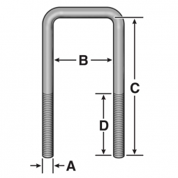 Dayton Parts 361-641 U-Bolt Kit, 7/8" x 5" x 14" Square Bend, One U-Bolt with Washers and Nuts