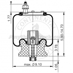 AB1DK10A-9911 Air Spring for Freightliner Airtek Front Axles, Replaces Hendrickson 69782-002L