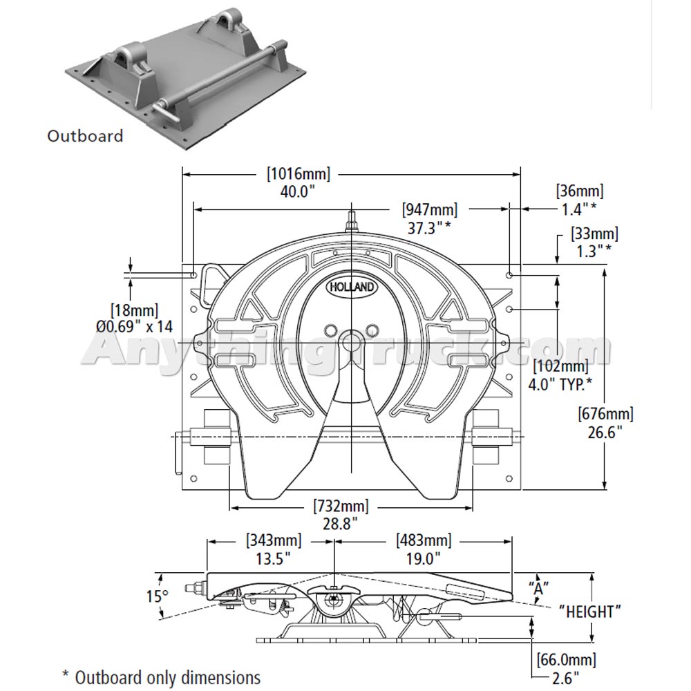 SAF Holland FW35N900YL00 Stationary NoTilt Fifth Wheel Assy, 9" Height