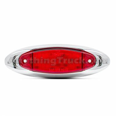 Pro LED 181R Red 6.7" Oval LED Marker Light, Stripe Lens, Chrome Bezel, 13 LEDs, 12V