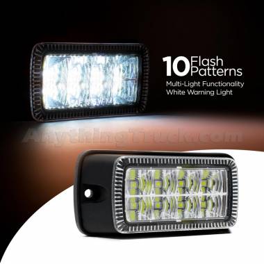 Pro LED 389C White Warning Light, 10 Flash Patterns, Multi-Light Functionality, 10-30 Volts DC