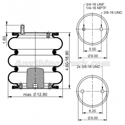 ABSP3B22R8008 Air Spring, Replaces Firestone W01-358-8008, Silent Drive and Hendrickson S-11637