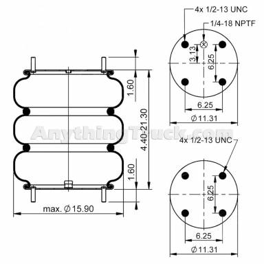 ABSP3B32RA-7848 Air Bag, Replaces Hendrickson 13047 & Firestone  W01-358-7848 Air Springs