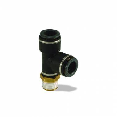 Velvac 016402 Push-To-Connect Male Run Tee, 1/4" NPT, 3/8" Tube