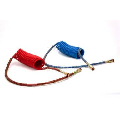 15' Coiled Nylon Air Hose Set, Red & Blue, One 40" Lead, One 12" Lead