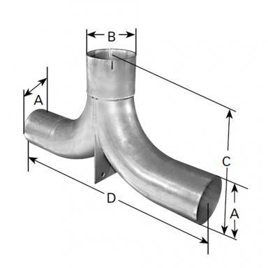 PTP 92674 5" OD x 5" ID Aluminized Splitter T Adapter Pipe, 25" Length, 14" Height